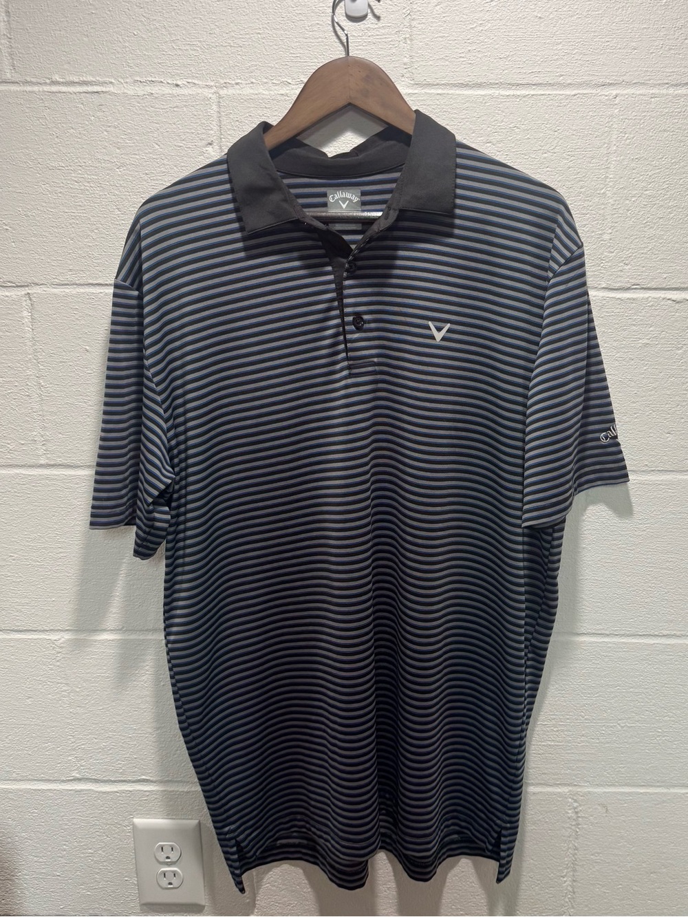 Callaway Opti-Dri Men’s Large Striped Golf Polo Shirt Blue Gray Black